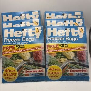 Vtg 80's HEFTY Freezer Bags Clear Ties 4x12" 1 Quart Food Lot Of‎ 6 Prop NOS